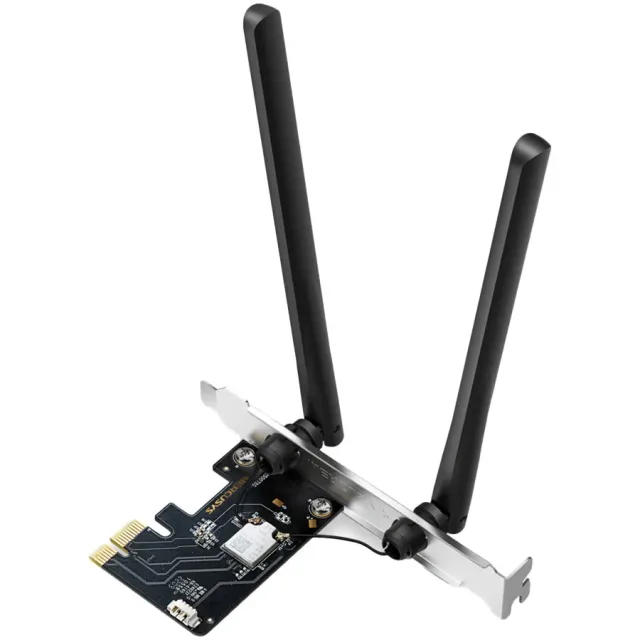 Mercusys MA86XE AXE5400 Tri-Band Wi-Fi 6E Bluetooth PCI Express Adapter, 2402 Mbps at 6 GHz + 2402 Mbps at 5 GHz + 574 Mbps at 2.4 GHz, 2× High Gain Tri-Band Ext. Antennas,Wi-Fi 6E,MU-MIMO,OFDMA,1024