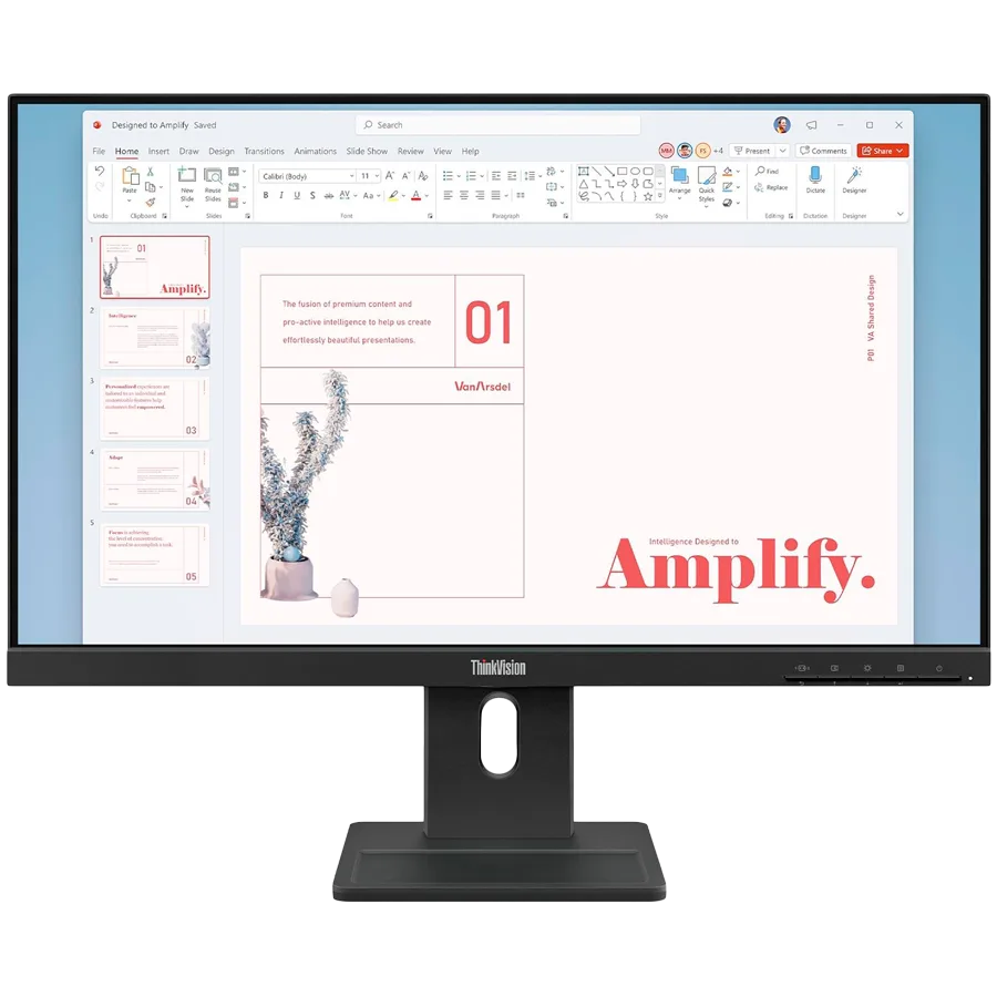 ThinkVision E24-40, 23.8" IPS, 1920x1080 FHD, 1300:1, 250 nits, 100Hz, 178 / 178, 16:9, 4/6ms, HDMI, DP, VGA, 2x 2w, Tilt, Swivel, Pivot, Height Adjust Stand, VESA, Raven Black, 3Yr