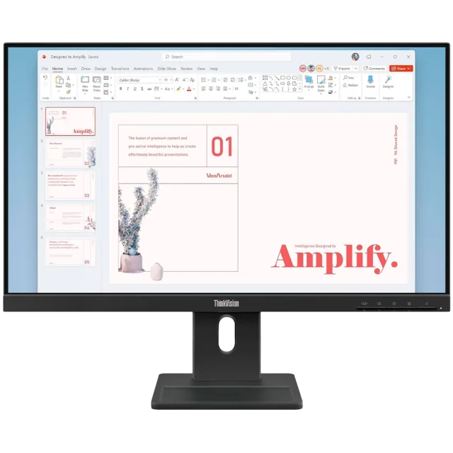 ThinkVision E24-40, 23.8" IPS, 1920x1080 FHD, 1300:1, 250 nits, 100Hz, 178 / 178, 16:9, 4/6ms, HDMI, DP, VGA, 2x 2w, Tilt, Swivel, Pivot, Height Adjust Stand, VESA, Raven Black, 3Yr