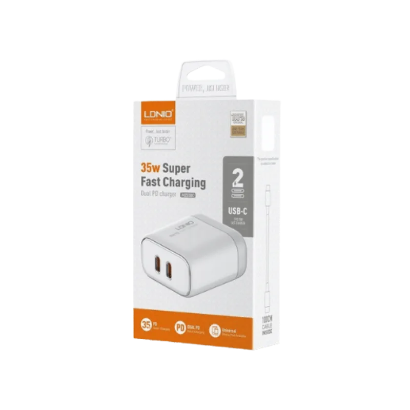 Kucni punjac LDNIO A2528C 35W PD (USB-C + USB-C) USB-C + kabal Lightning