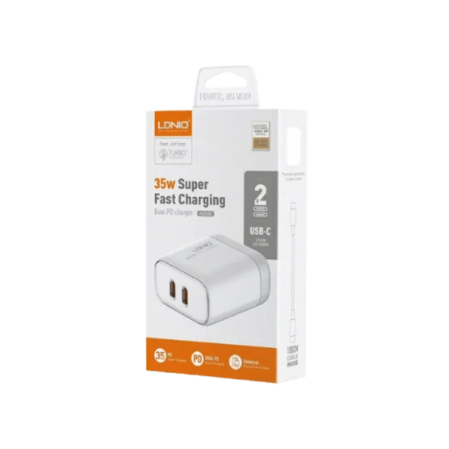 Kucni punjac LDNIO A2528C 35W PD (USB-C + USB-C) USB-C + kabal Lightning
