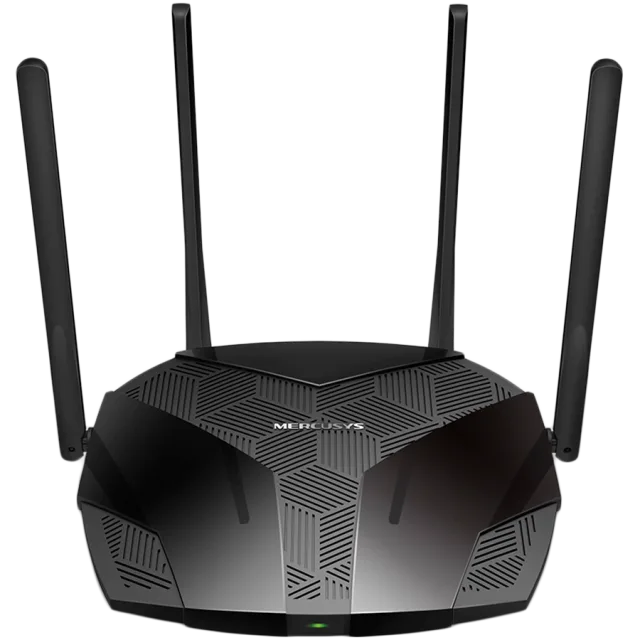 Mercusys MR80X AX3000 Dual-Band Wi-Fi 6 Router, 574 Mbps at 2.4 GHz + 2402 Mbps at 5 GHz, 4× Fixed External Antennas, 3× G LAN Ports, 1× G WAN Port, 1024-QAM, OFDMA, HE160, Router/AP mode, Beamforming