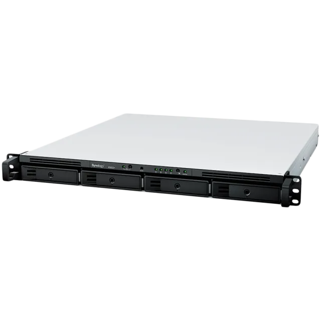 Synology RackStation RS822+, 1U, 4-bays, AMD Ryzen V1500B 4-core 2.2 GHz; 2 GB DDR4 ECC SODIMM, 1x free memory slot (up to 32GB upgradable); 4x RJ45 1GbE, 2x USB 3.1; PCIe Gen3 – Card/M2D20, 150W PS,