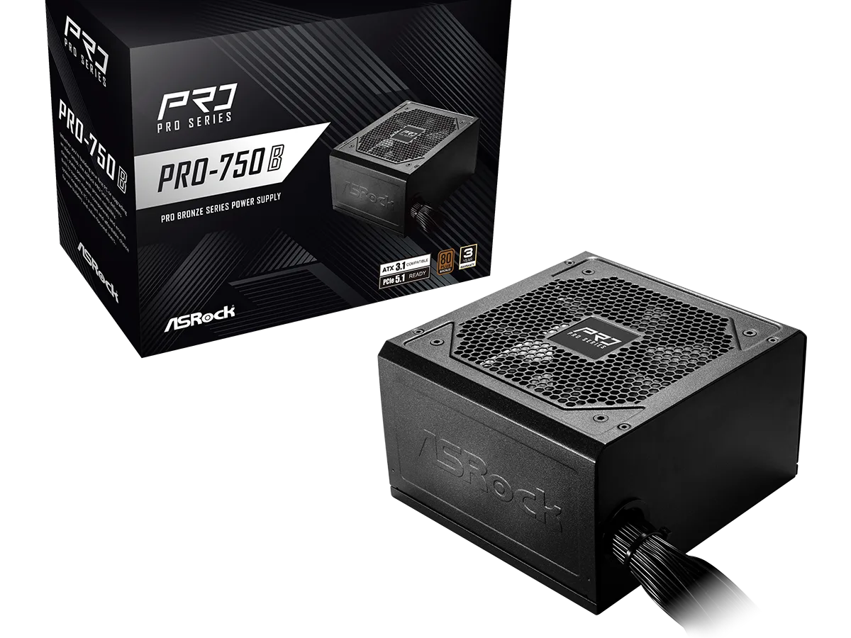 ASRock PSU 750W Bronze, Pro80PLUS, 120mm fan, ATX 3.1PCIe 5.1