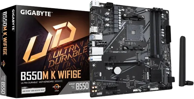 Gigabyte MB B550M K WIFI6E AM4; 4xDDR4; 2xM.2; 4xSATA; 8xusB; DP; HDMI; PS2; mATX, WI-FI