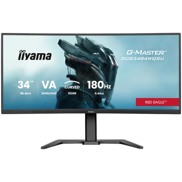 IIYAMA Monitor LED GCB3484WQSU-B1 34" VA 1500R 3440 x 1440 180Hz 21:9 500 cd 4000:1 0.4ms HDMI DP USB HUB Full Ergo
