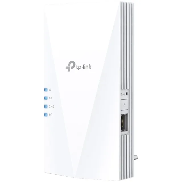TP-Link RE500X AX1500 Wi-Fi 6 Range Extender, 300 Mbps at 2.4 GHz + 1201 Mbps at 5 GHz, 2 × Internal Antennas, 1 × Gigabit Port, Broadcom 1.5GHz Tri-Core CPU, 1024 QAM, Wall Plugged, Tether App, WPS,