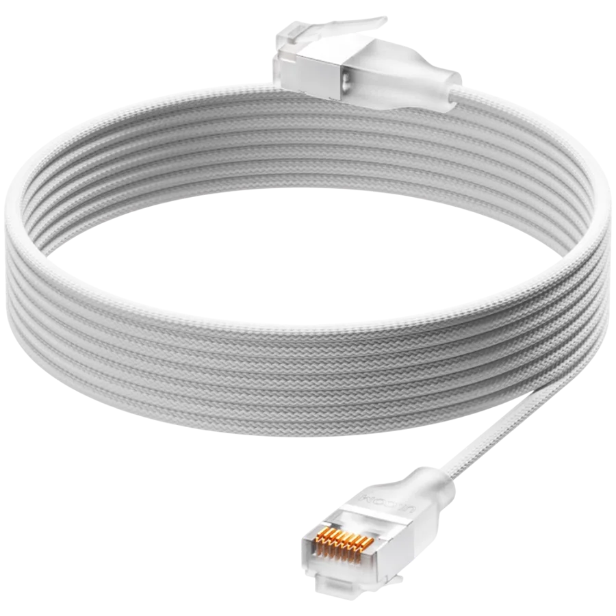 Ubiquiti UACC-Cable-Patch-EL-C6A-0.3M-W Ultra-thin braided patch cable, designed and optimized for 10 GbE networking, Translucent booted RJ45 for optimal Etherlighting brightness