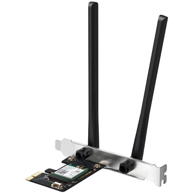 Mercusys MA80XE AX3000 Dual-Band Wi-Fi 6 Bluetooth PCI Express Adapter, 2402 Mbps at 5 GHz + 574 Mbps at 2.4 GHz, 2× High Gain Dual-Band External Antennas, Wi-Fi 6, MU-MIMO, OFDMA, 1024 QAM, HE160, WP