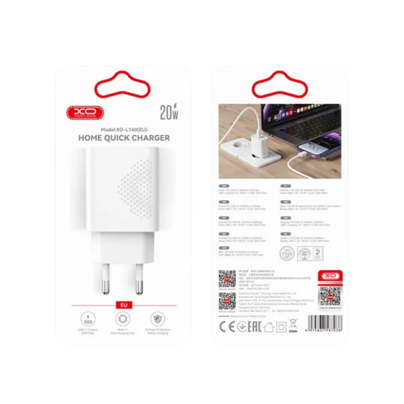Kucni punjac XO L160 ulaz C 20W white + iphone cable