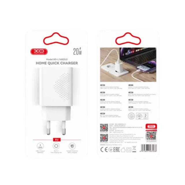 Kucni punjac XO L160 ulaz C 20W white + iphone cable