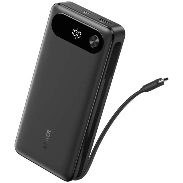 Anker Power Bank (20K, 87W, Built-In USB-C Cable) Black