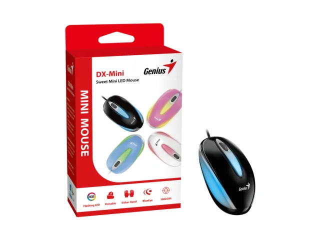 Genius miš DX-Mini USB LED miš black, 1000 DPI, 1.5m, 3 tipke, optički
