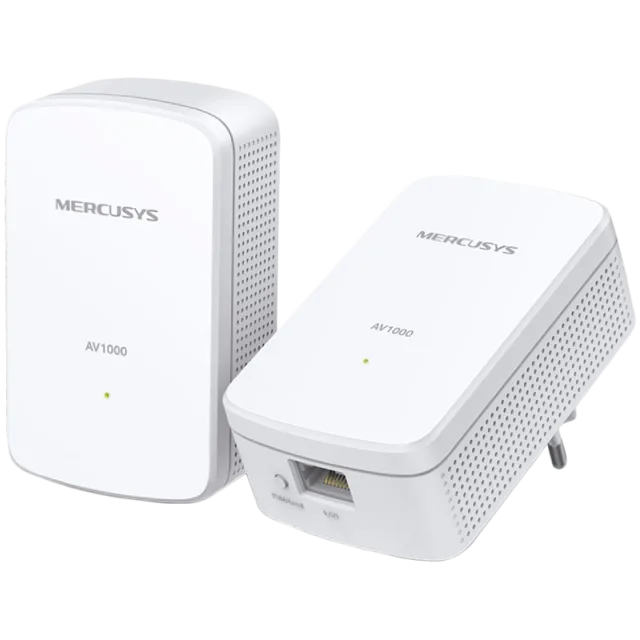Mercusys MP500KIT AV1000 Gigabit Powerline Starter Kit, 1000 Mbps High-Speed, Advanced HomePlug AV2, 1 x Gigabit Port, Power Saving, Range : 300 Meters over electrical circuit, Powerline Security: 128
