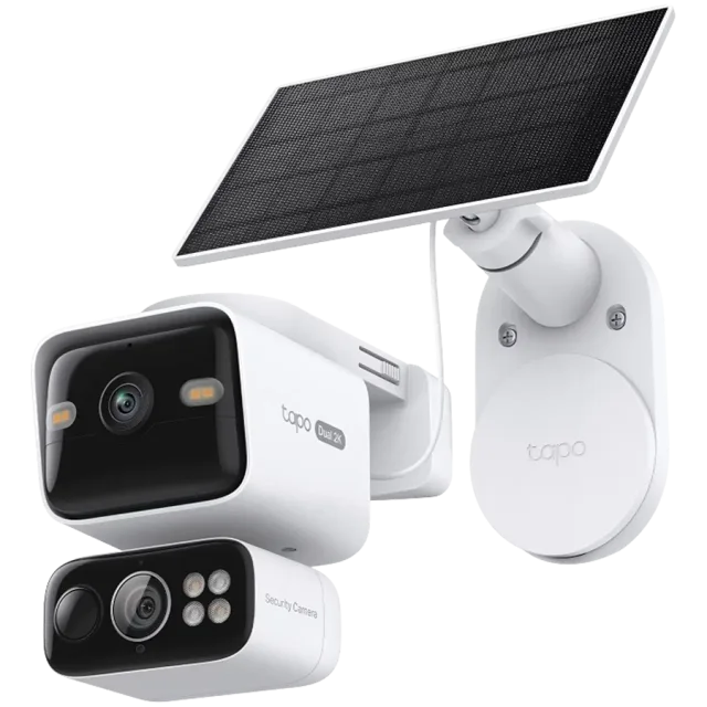 TP-Link Tapo C645D KIT Solar-Powered Dual-Lens Pan/Tilt Security Camera Kit, 2K 3MP(2304x1296 and 2K 3MP(2304x1296), 2.4 G and 5GHz, 10000mAh rechargeable lithium-ion battery,  Solar panel(5.2V, 2.5W)