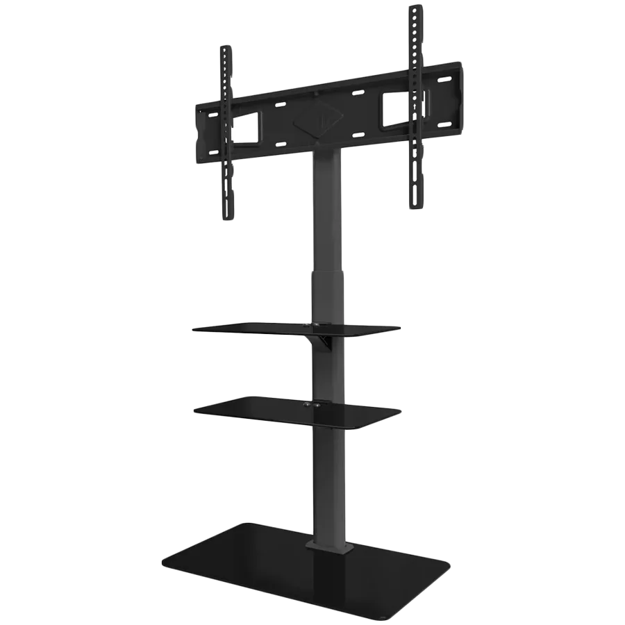 ONKRON Universal Floor TV Stand Tempered Glass Base and Shelves for 32-65'' TVs, Black