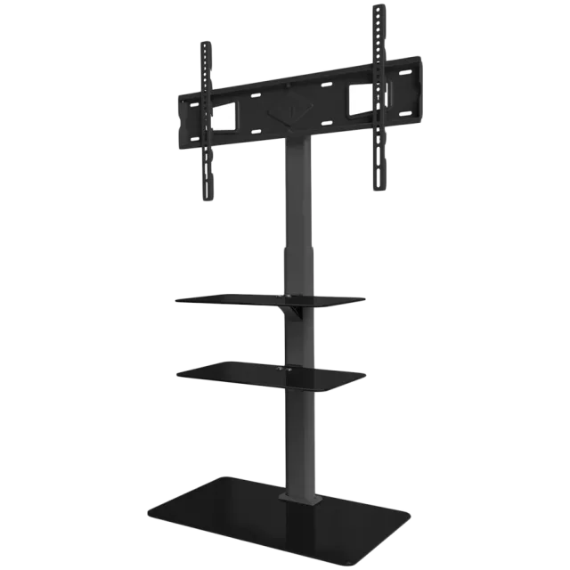 ONKRON Universal Floor TV Stand Tempered Glass Base and Shelves for 32-65'' TVs, Black