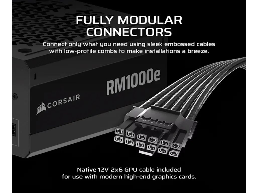 Corsair PSU 1000W RM1000eGold, Fully Modular, 12V-2x66xSATA, 3xPCIe, ATX 3.1, PCIe 5.1