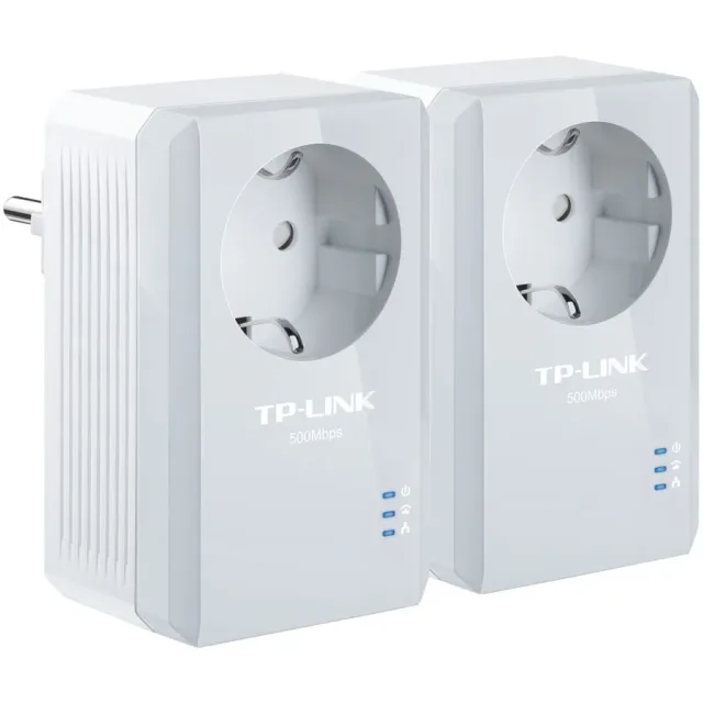 Tp-Link AV600 Powerline Adapter with AC Pass Through Starter Kit, 600Mbps Powerline Data rate, 1 Fast Ethernet port, HomePlug AV standard, Protoc.: IEEE802.3, IEEE802.3u, Range up to 300m, Green Power