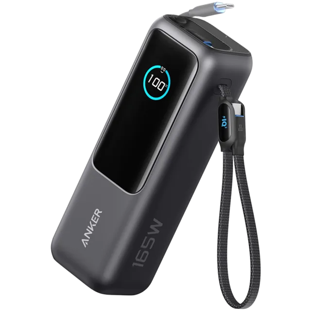 Anker Power Bank (25K, 165W, Built-In USB-C and Retractable Cable) Black