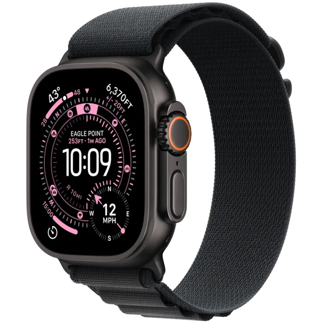 Apple Watch Ultra 3 Cellular 49mm Black Titanium Case with Black Titanium Milanese Loop - Medium