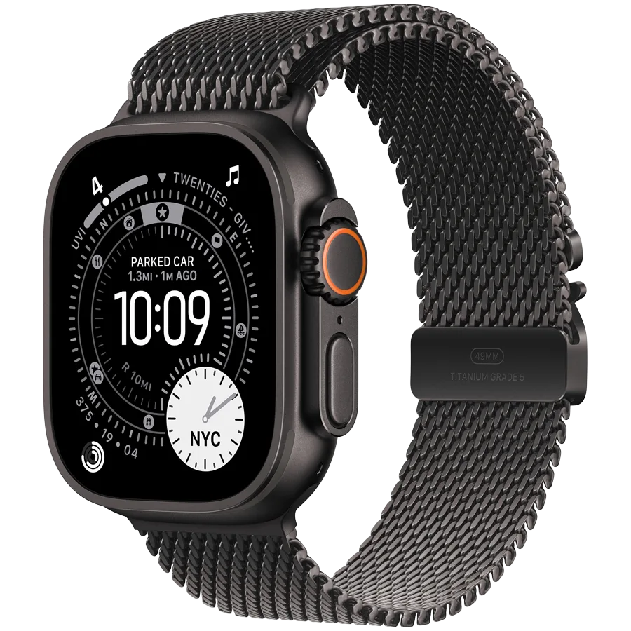 Apple Watch Ultra 3 Cellular 49mm Black Titanium Case with Black Titanium Milanese Loop - Medium