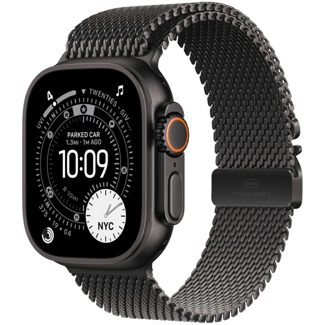 Apple Watch Ultra 3 Cellular 49mm Black Titanium Case with Black Titanium Milanese Loop - Medium