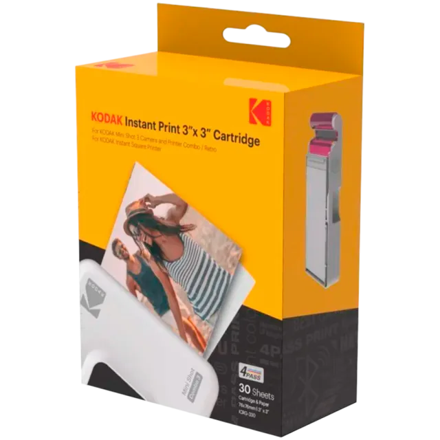 Kodak ICRG-330 4PASS 3 x 3 Inch (7.6 x 7.6 cm) Paper and Color Ribbon Integrated Cartridge, Compatible with Mini 3 Square, Mini 3 Square Retro, Mini Shot 3 Square, Mini Shot 3 Square Retro 3 Pack