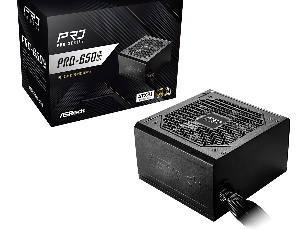 ASRock PSU 650W Gold, Pro80PLUS, 120mm fan, ATX 3.1PCIe 5.1
