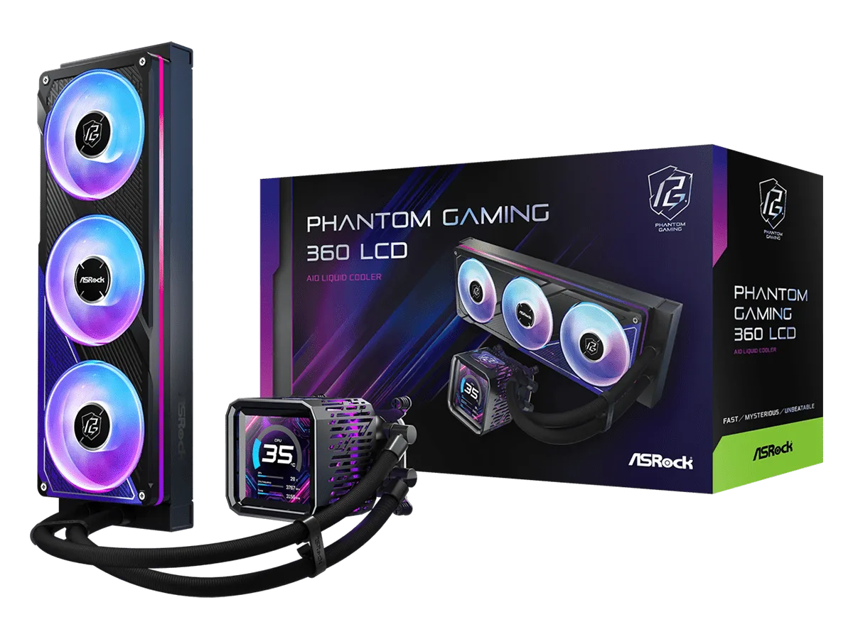 ASROCK 360 A-RGB LCD AIOLiquid Cooler, Phantom Gaming3.4" LCD, 1851, 1700, AM4, AM5