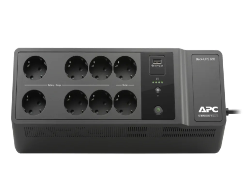 Back-UPS APC 650VA, 230V, 1 USB priključak za punjenje, 8 Schuko CEE7/7 utičnica (2 prenapona)