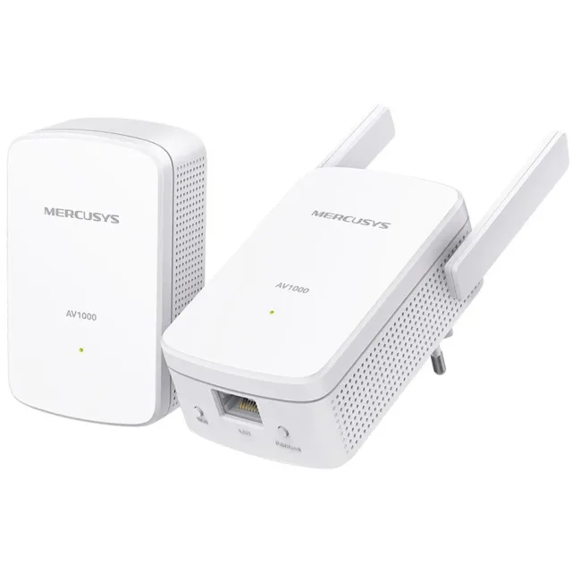 Mercusys MP510 KIT AV1000 Gigabit Powerline N300 Wi-Fi KIT (1× MP510 + 1× MP500) 300 Mbps at 2.4 GHz, 1000 Mbps Powerline,Broadcom CPU, 1× Gigabit Port, 2× Fixed External Antennas, Wall Plugged, HomeP