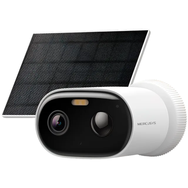 Mercusys MC410 KIT Solar-Power Security Camera Kit, 2K Res. (2304x1296), Bullet Camera, Built-in Microphone and Speaker, Color Night Vision, 2.4 GHz & 5 GHz Wi-Fi, 5 W Max Charging Power, IP65, MERCUS