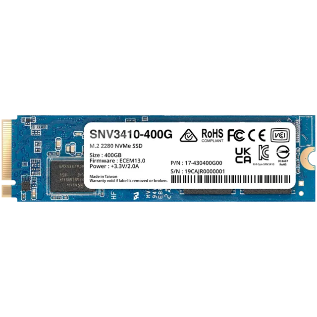 Synology SNV3410 400GB Enterprise NVMe m.2 2280 SSD, NVMe PCIe 3.0 x4, Read/Write(128 KB, QD32) 3,000 /750 MB/s, MTBF : 1.8 million hours