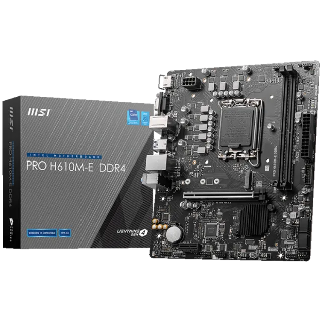 MSI PRO H610M-E DDR4, Micro-ATX, Socket 1700, Dual Channel DDR4 3200(OC)MHz, 1x PCIe x16 slots, 1x M.2 slots, 1x HDMI, 1 x VGA, 2x USB 3.2 Gen 1, 4x USB 2.0, 3Y