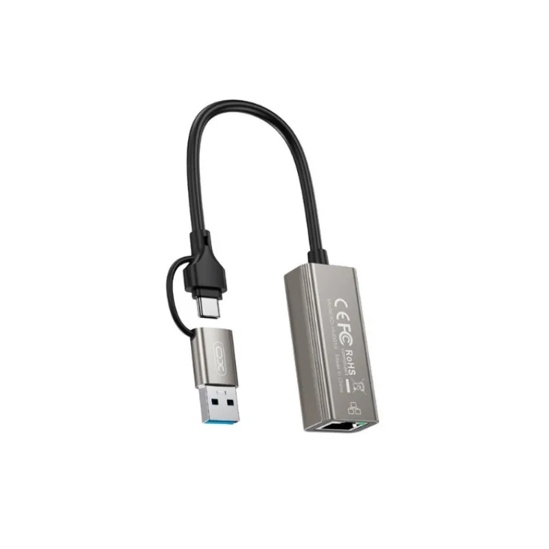 XO HUB018 USB to Type-C 2in1 RJ45 Network cable converter 100M