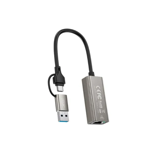 XO HUB018 USB to Type-C 2in1 RJ45 Network cable converter 100M
