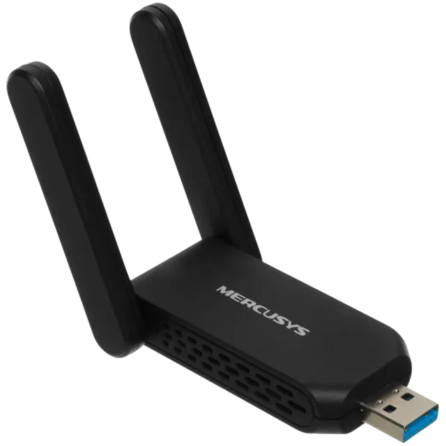 Mercusys MA72XH AX1800 High Gain Wi-Fi 6 USB Adapter, 574 Mbps at 2.4 GHz + 1201 Mbps at 5 GHz, 2 x High Gain External Antenna, USB 3.0, MU-MIMO, OFDMA, Beamforming, WPA3