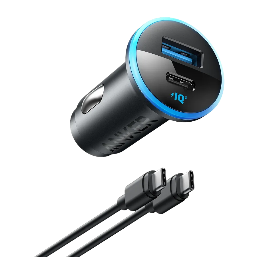 Anker 323 Car Charger (52.5W) Black, USB-A - 22.5W Charging, USB-C - 30W Charging.