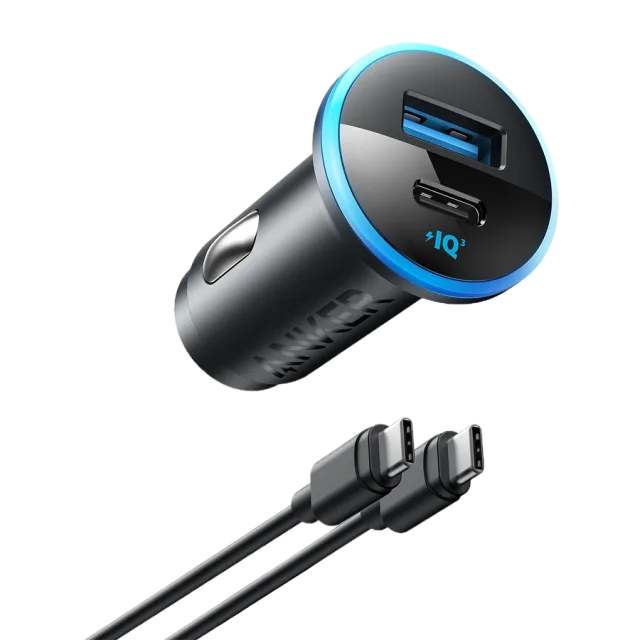 Anker 323 Car Charger (52.5W) Black, USB-A - 22.5W Charging, USB-C - 30W Charging.