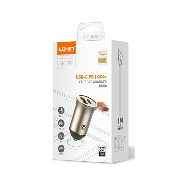 Auto punjac LDNIO C509Q 30W PD QC4+ USB + Type C kabal