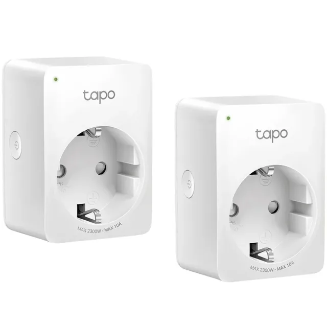 TP-Link Tapo P100(2-pack) Mini Smart Wi-Fi Socket, 220-240 V, 50/60 Hz, Max Load 10 A, 1200W, , 2.4 GHz Wi-Fi, Bluetooth 4.2 (onboarding only), 802.11 b/g/n, Amazon Certified for Humans (FFS), Voice C