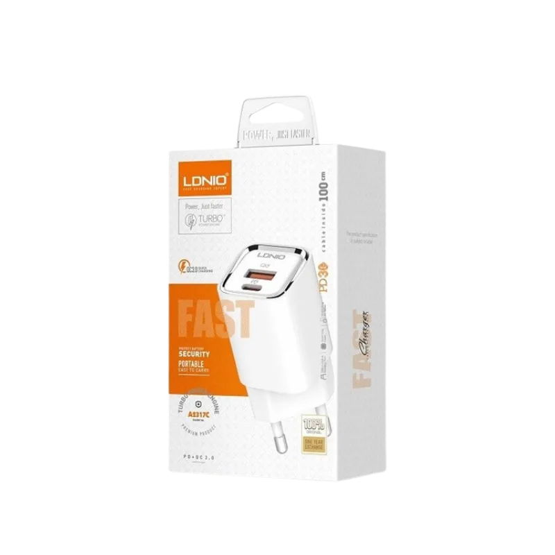 Kucni punjac LDNIO A2317C PD + QC3.0 30W (USB-A + USB-C) kabal USB-C - type C