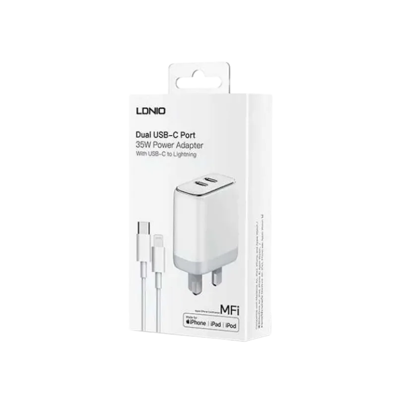 MFi Kucni punjac LDNIO A2528M 35W PD (2xUSB-C) kabal iPhone