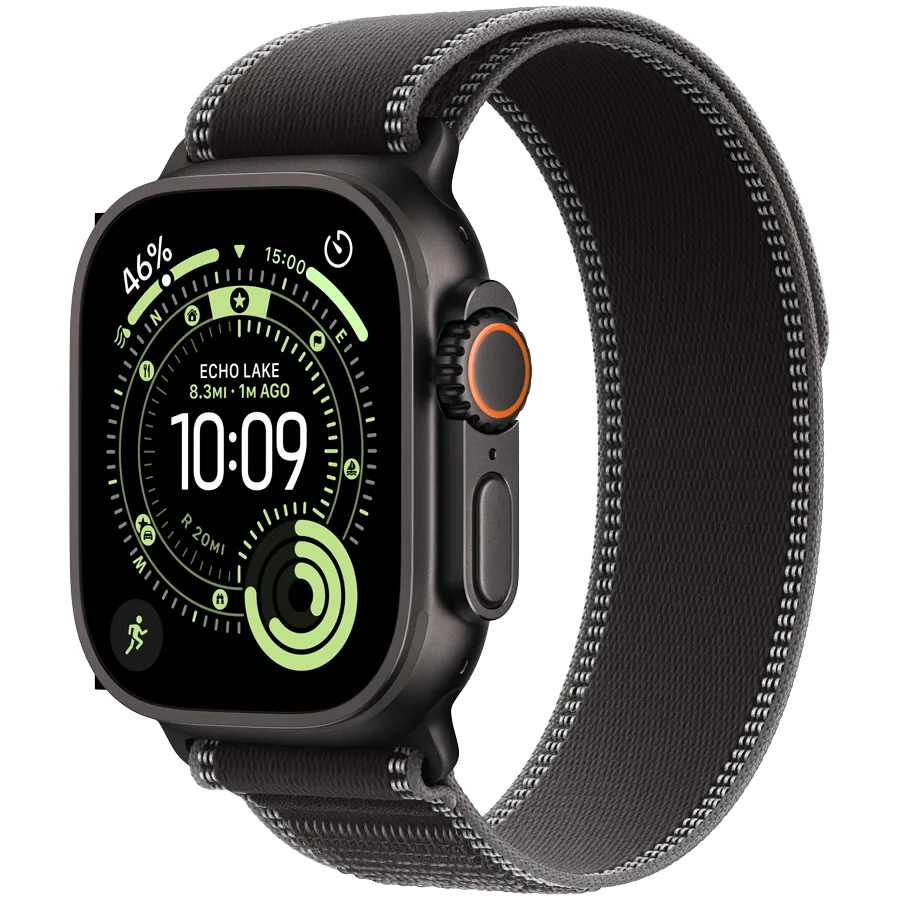Apple Watch Ultra 3 Cellular 49mm Black Titanium Case with Black/Charcoal Trail Loop - M/L