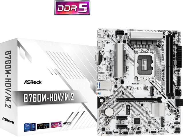 ASROCK MB B760-HDV/M.2B760, LGA1700, 2xDDR5, 2xM.24xSATA,RAID,HDMI,DP,VGA,MicroATX, White