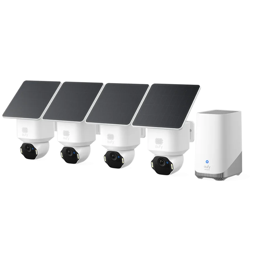 Anker, eufy SoloCam E42 4xCam+1xHomeBase3+4xSolarPanel White, Ultra HD 4K, AI Motion Detection and Smart Tracking, 360 Viewing, IP 65, No Monthly Fee