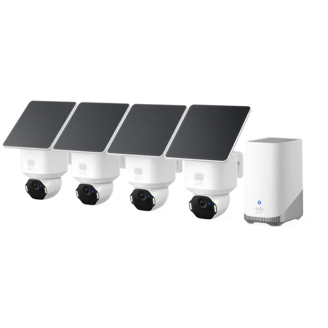 Anker, eufy SoloCam E42 4xCam+1xHomeBase3+4xSolarPanel White, Ultra HD 4K, AI Motion Detection and Smart Tracking, 360 Viewing, IP 65, No Monthly Fee