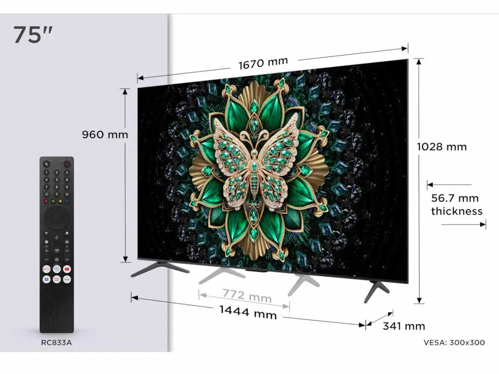 TCL 75"C6K 4K QD-Mini LED TV144Hz Google TV; Game Master;Dolby Atmos; Onkyo 2.1; HDR Premium;