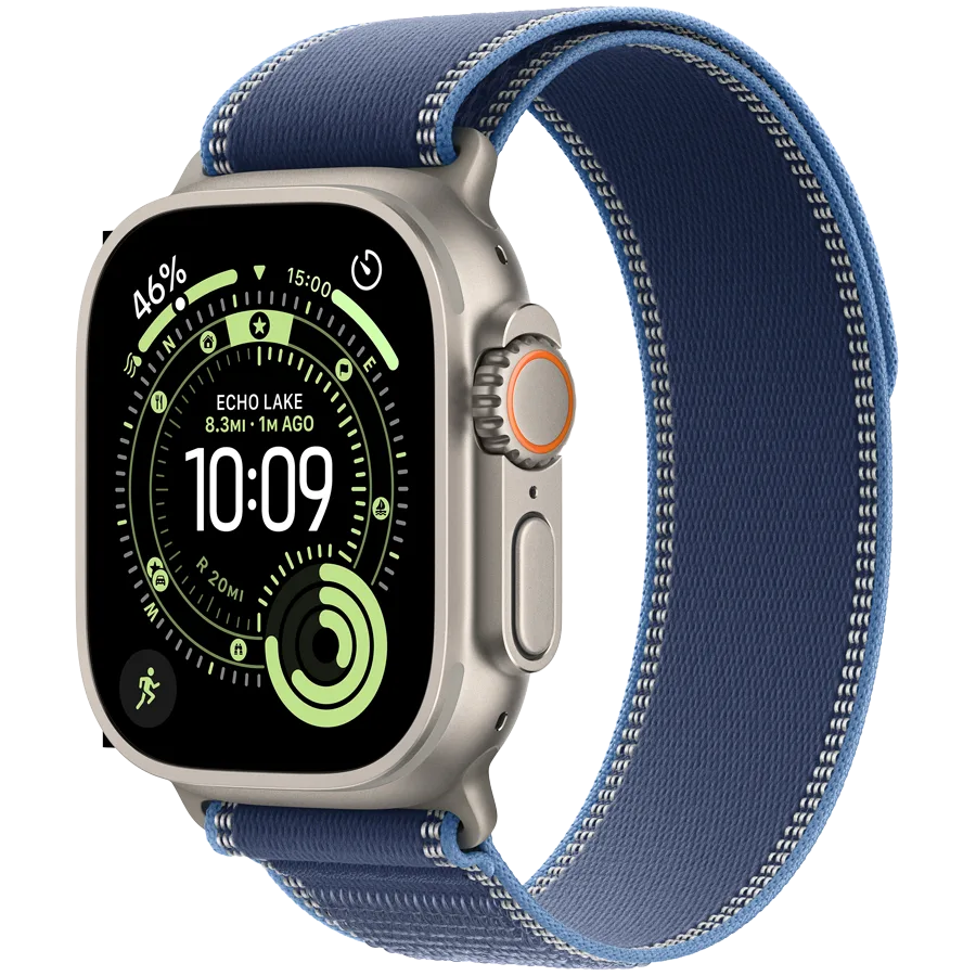 Apple Watch Ultra 3 Cellular 49mm Natural Titanium Case with Blue/Bright Blue Trail Loop - M/L